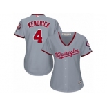 Women Majestic Washington Nationals #4 Howie Kendrick Replica Grey Road Cool Base MLB Jersey