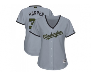 Women Washington Nationals #34 Bryce Harper Grey 2018 Memorial Day Cool Base Stitched MLB Jersey