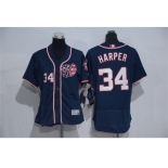 Women Washington Nationals #34 Bryce Harper Majestic Navy Blue Flexbase Authentic Collection Jersey