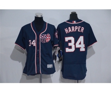 Women Washington Nationals #34 Bryce Harper Majestic Navy Blue Flexbase Authentic Collection Jersey