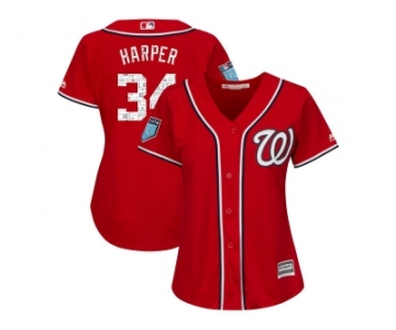 Women Washington Nationals #34 Bryce Harper Majestic Scarlet 2018 Spring Training Cool Base Player Jersey