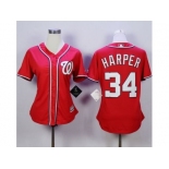 Women Washington Nationals #34 Bryce Harper Red Alternate 1 Stitched MLB Jersey