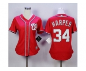 Women Washington Nationals #34 Bryce Harper Red Alternate 1 Stitched MLB Jersey