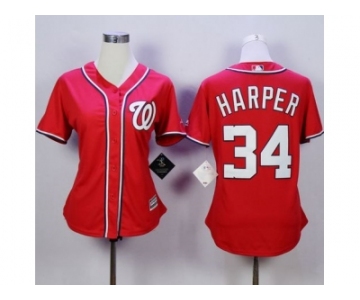 Women Washington Nationals #34 Bryce Harper Red Alternate 1 Stitched MLB Jersey