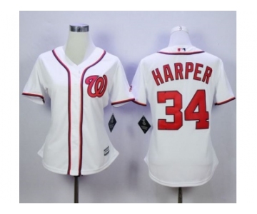 Women Washington Nationals #34 Bryce Harper White Fashion Stitched MLB Jersey