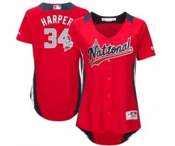 Women's Majestic Washington Nationals #34 Bryce Harper Game Red National League 2018 MLB All-Star MLB Jersey