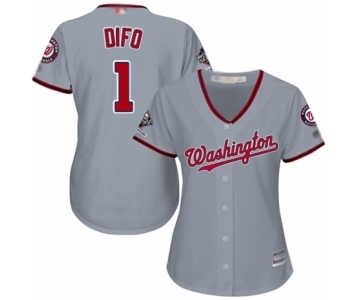 Women's Washington Nationals #1 Wilmer Difo Authentic Grey Road Cool Base 2019 World Series Champions Baseball Jersey