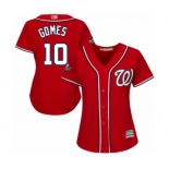 Women's Washington Nationals #10 Yan Gomes Authentic Red Alternate 1 Cool Base 2019 World Series Bound Baseball Jersey