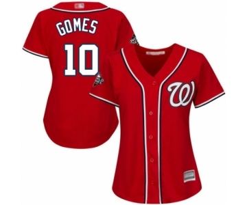 Women's Washington Nationals #10 Yan Gomes Authentic Red Alternate 1 Cool Base 2019 World Series Bound Baseball Jersey