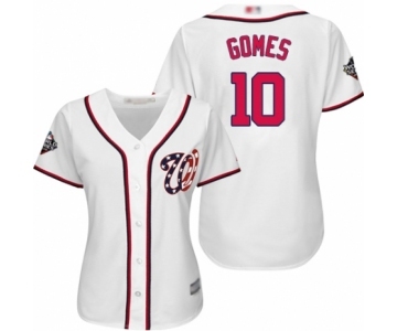 Women's Washington Nationals #10 Yan Gomes Authentic White Home Cool Base 2019 World Series Bound Baseball Jersey