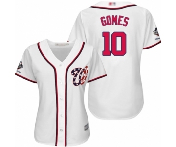 Women's Washington Nationals #10 Yan Gomes Authentic White Home Cool Base 2019 World Series Champions Baseball Jersey