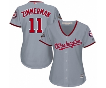 Women's Washington Nationals #11 Ryan Zimmerman Authentic Grey Road Cool Base 2019 World Series Champions Baseball Jersey