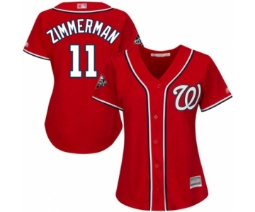 Women's Washington Nationals #11 Ryan Zimmerman Authentic Red Alternate 1 Cool Base 2019 World Series Bound Baseball Jersey