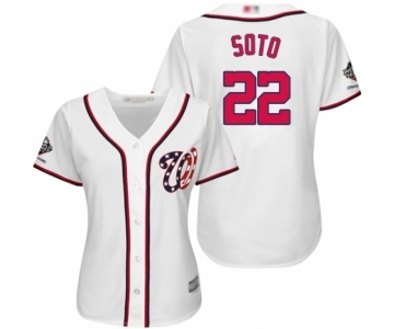 Women's Washington Nationals #22 Juan Soto Authentic White Home Cool Base 2019 World Series Champions Baseball Jersey