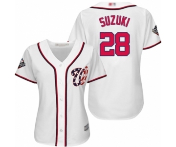 Women's Washington Nationals #28 Kurt Suzuki Authentic White Home Cool Base 2019 World Series Bound Baseball Jersey