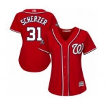 Women's Washington Nationals #31 Max Scherzer Authentic Red Alternate 1 Cool Base 2019 World Series Bound Baseball Jersey