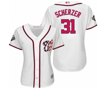 Women's Washington Nationals #31 Max Scherzer Authentic White Home Cool Base 2019 World Series Bound Baseball Jersey