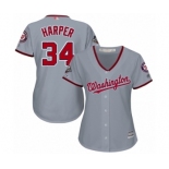 Women's Washington Nationals #34 Bryce Harper Authentic Grey Road Cool Base 2019 World Series Champions Baseball Jersey