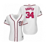 Women's Washington Nationals #34 Bryce Harper Authentic White Home Cool Base 2019 World Series Champions Baseball Jersey