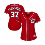 Women's Washington Nationals #37 Stephen Strasburg Authentic Red Alternate 1 Cool Base 2019 World Series Bound Baseball Jersey