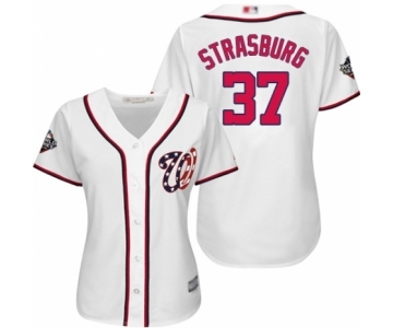 Women's Washington Nationals #37 Stephen Strasburg Authentic White Home Cool Base 2019 World Series Bound Baseball Jersey