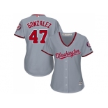 Women's Washington Nationals #47 Gio Gonzalez Grey Road Stitched MLB Jersey