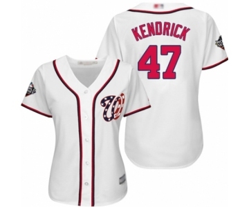 Women's Washington Nationals #47 Howie Kendrick Authentic White Home Cool Base 2019 World Series Bound Baseball Jersey