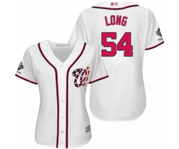 Women's Washington Nationals #54 Kevin Long Authentic White Home Cool Base 2019 World Series Champions Baseball Jersey