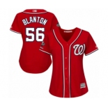 Women's Washington Nationals #56 Joe Blanton Authentic Red Alternate 1 Cool Base 2019 World Series Champions Baseball Jersey