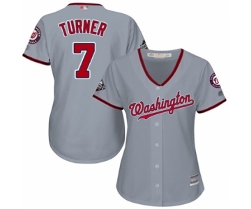 Women's Washington Nationals #7 Trea Turner Authentic Grey Road Cool Base 2019 World Series Bound Baseball Jersey