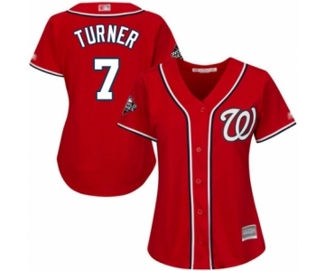 Women's Washington Nationals #7 Trea Turner Authentic Red Alternate 1 Cool Base 2019 World Series Bound Baseball Jersey