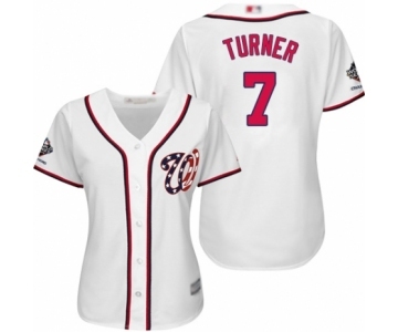 Women's Washington Nationals #7 Trea Turner Authentic White Home Cool Base 2019 World Series Champions Baseball Jersey