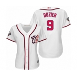 Women's Washington Nationals #9 Brian Dozier Authentic White Home Cool Base 2019 World Series Bound Baseball Jersey