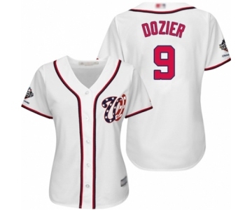 Women's Washington Nationals #9 Brian Dozier Authentic White Home Cool Base 2019 World Series Champions Baseball Jersey