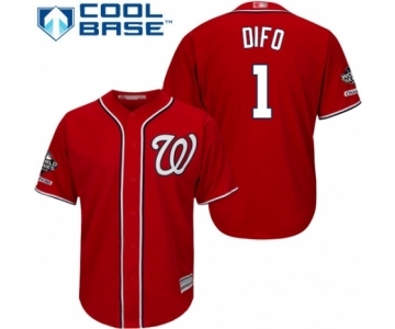 Youth Washington Nationals #1 Wilmer Difo Authentic Red Alternate 1 Cool Base 2019 World Series Champions Baseball Jersey