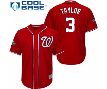 Youth Washington Nationals #3 Michael Taylor Authentic Red Alternate 1 Cool Base 2019 World Series Bound Baseball Jersey