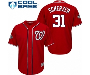 Youth Washington Nationals #31 Max Scherzer Authentic Red Alternate 1 Cool Base 2019 World Series Bound Baseball Jersey