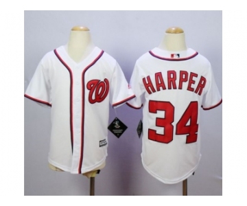 Youth Washington Nationals #34 Bryce Harper White Cool Base Stitched MLB Jersey