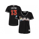 Women Miami Marlins #13 Starlin Castro Black Alternate Stitched MLB Jersey