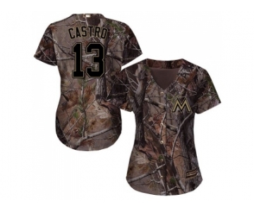 Women Miami Marlins #13 Starlin Castro Camo Realtree Collection Cool Base Stitched MLB Jersey