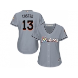 Women Miami Marlins #13 Starlin Castro Grey Road Stitched MLB Jersey