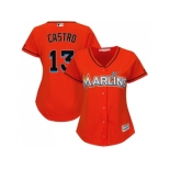 Women Miami Marlins #13 Starlin Castro Orange Alternate Stitched MLB Jersey