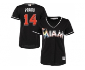 Women Miami Marlins #14 Martin Prado Black Alternate Stitched MLB Jersey