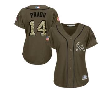 Women Miami Marlins #14 Martin Prado Green Salute to Service Stitched MLB Jersey