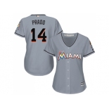 Women Miami Marlins #14 Martin Prado Grey Road Stitched MLB Jersey