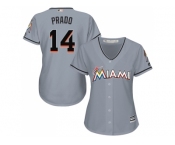 Women Miami Marlins #14 Martin Prado Grey Road Stitched MLB Jersey