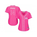 Women Miami Marlins #14 Martin Prado Pink Fashion Stitched MLB Jersey