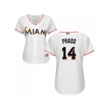 Women Miami Marlins #14 Martin Prado White Home Stitched MLB Jersey