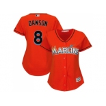 Women Miami Marlins #8 Andre Dawson Orange Alternate Stitched MLB Jersey