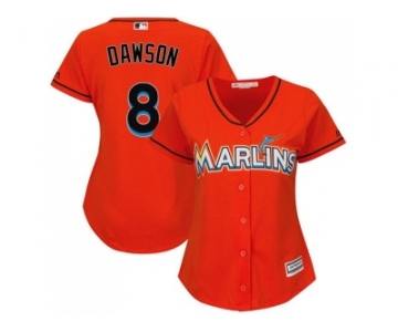 Women Miami Marlins #8 Andre Dawson Orange Alternate Stitched MLB Jersey